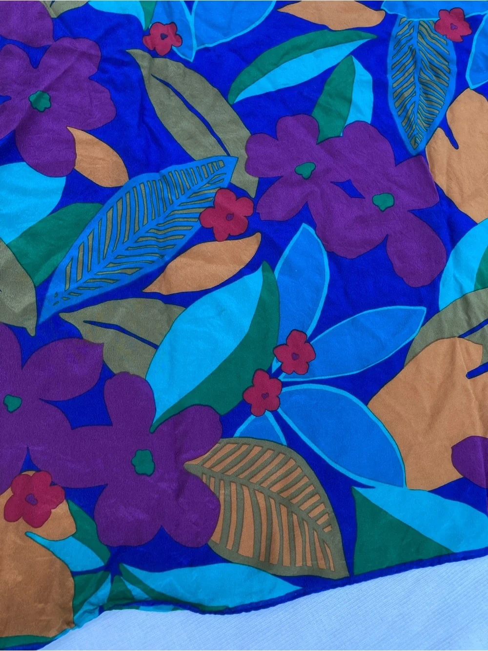Vintage 80s 90s Large Square Silk Feel Tropical Floral Scarf 34” Colorful